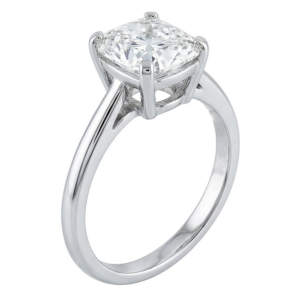 Big Cushion Cut Natural Earth Mined Diamond 3 Carats Solitaire Ring