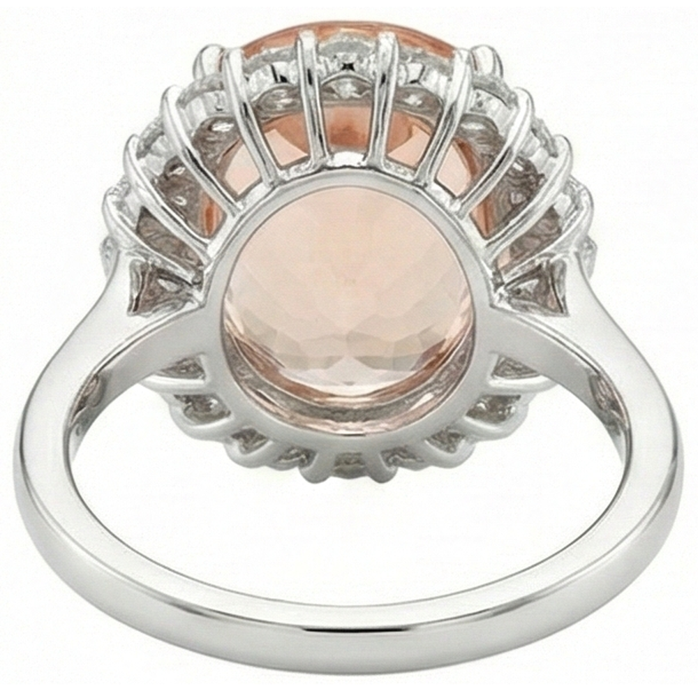 Big Morganite With Small Natural Earth Mined Diamonds 18.50 Ct. Ring New White Gold 14K