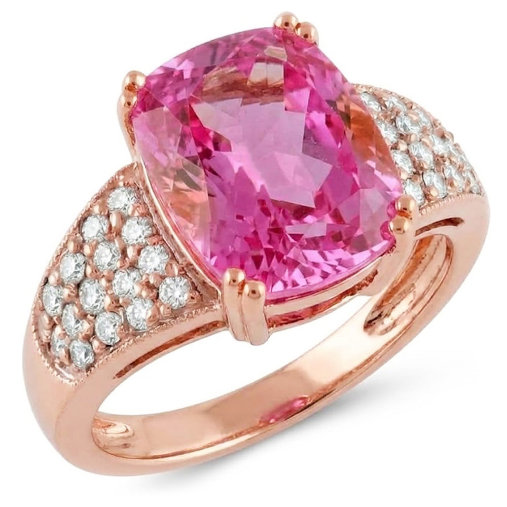 Big Pink Kunzite With Small Natural Earth Mined Diamonds 18.85 Ct Ring Rose Gold 14K