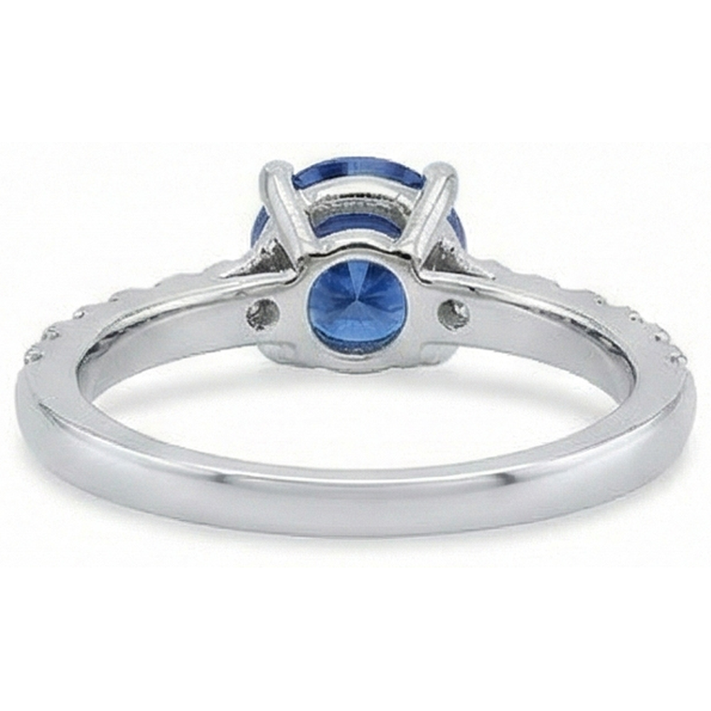 Big Round Ceylon Sapphire With Natural Earth Mined Diamonds Anniversary Ring 3.30 Carats