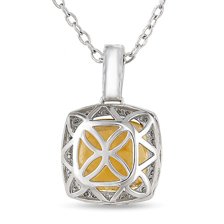 Big Cushion Madeira Citrine With Natural Earth Mined Diamonds 26.75 Ct Pendant Gold 14K