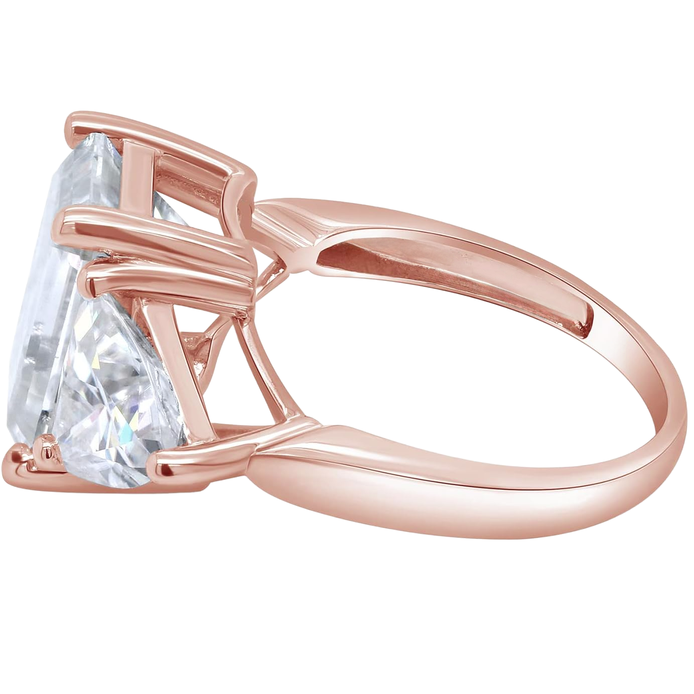 Big Emerald Cut Lab Grown Diamond Anniversary 3 Stone Ring Rose Gold 14K