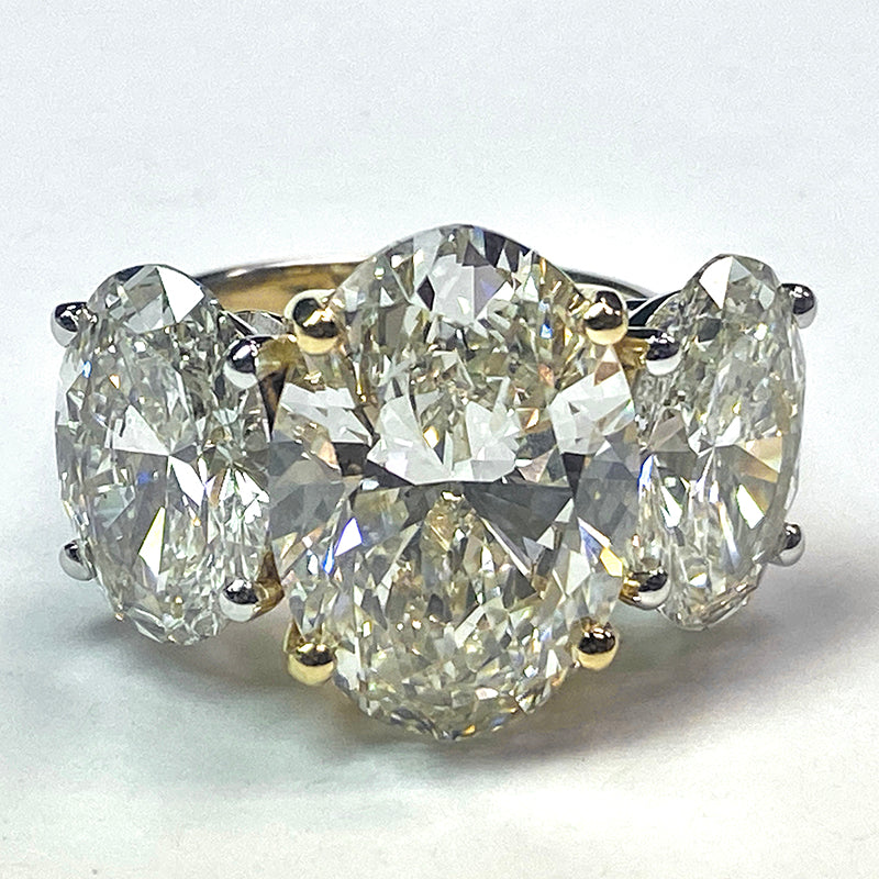 Big Genuine Oval Diamond Three Stone Ring Gold 14K