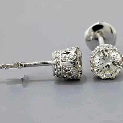 Big Gorgeous Round Solitaire GIA CERTIFIED Lab Grown Diamond Stud Earring White Gold 4 Carats