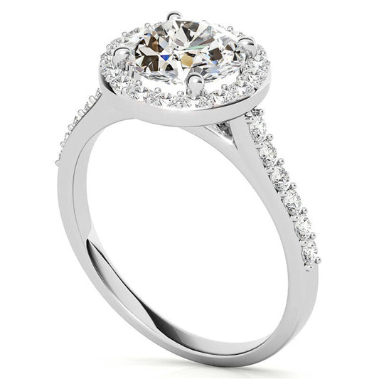 Big Old Mine Cut Lab Growb Diamond Halo Engagement Ring White Gold 10 Carats