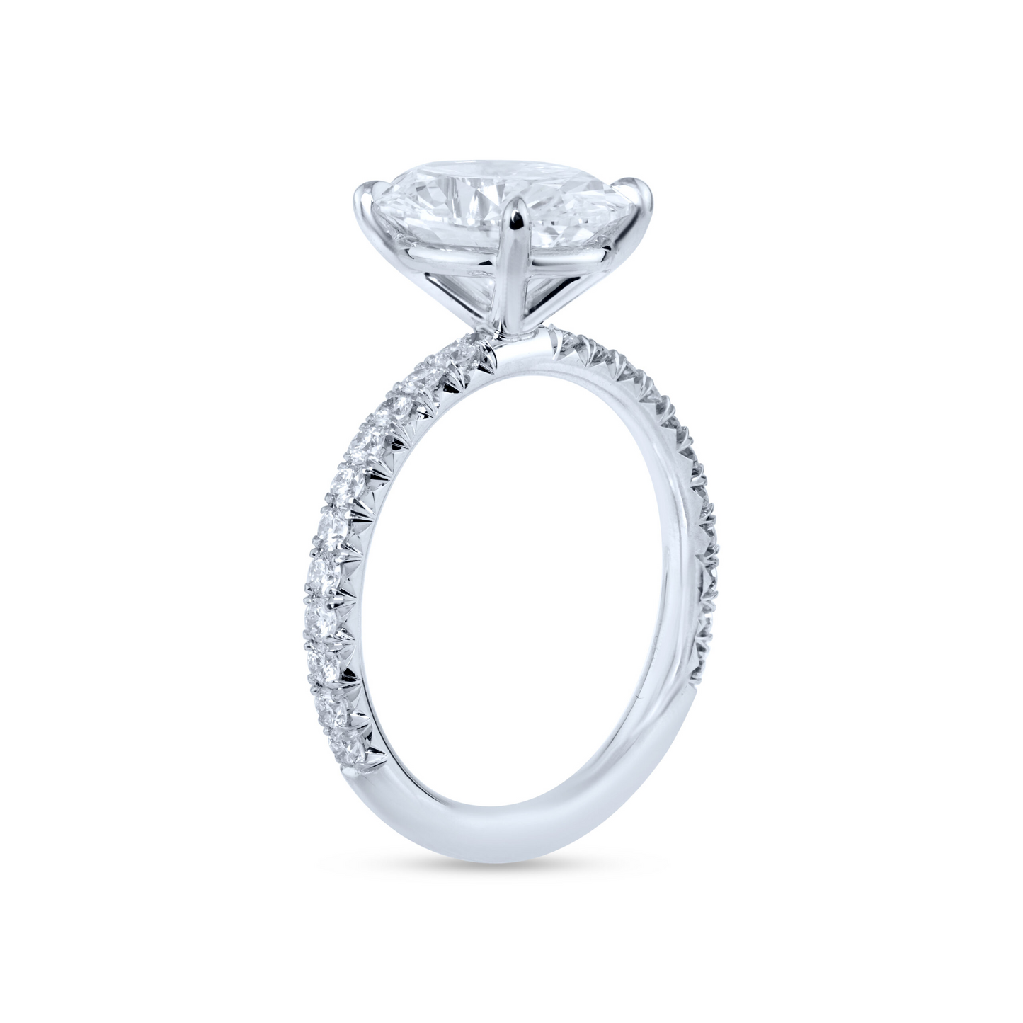 Big Oval Cut & Small Lab Grown Diamond 10 Carats Solitaire Ring White Gold 14K