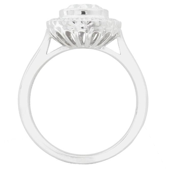 Big Oval Lab Grown Diamond Engagement Halo Ring Bezel Set White Gold