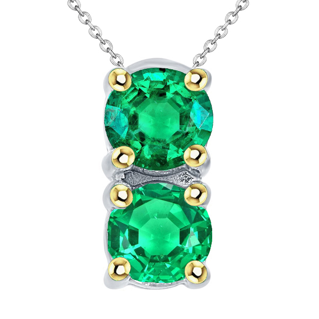 Birthday Gemstone Pendant Green Emeralds Round Drop Necklace