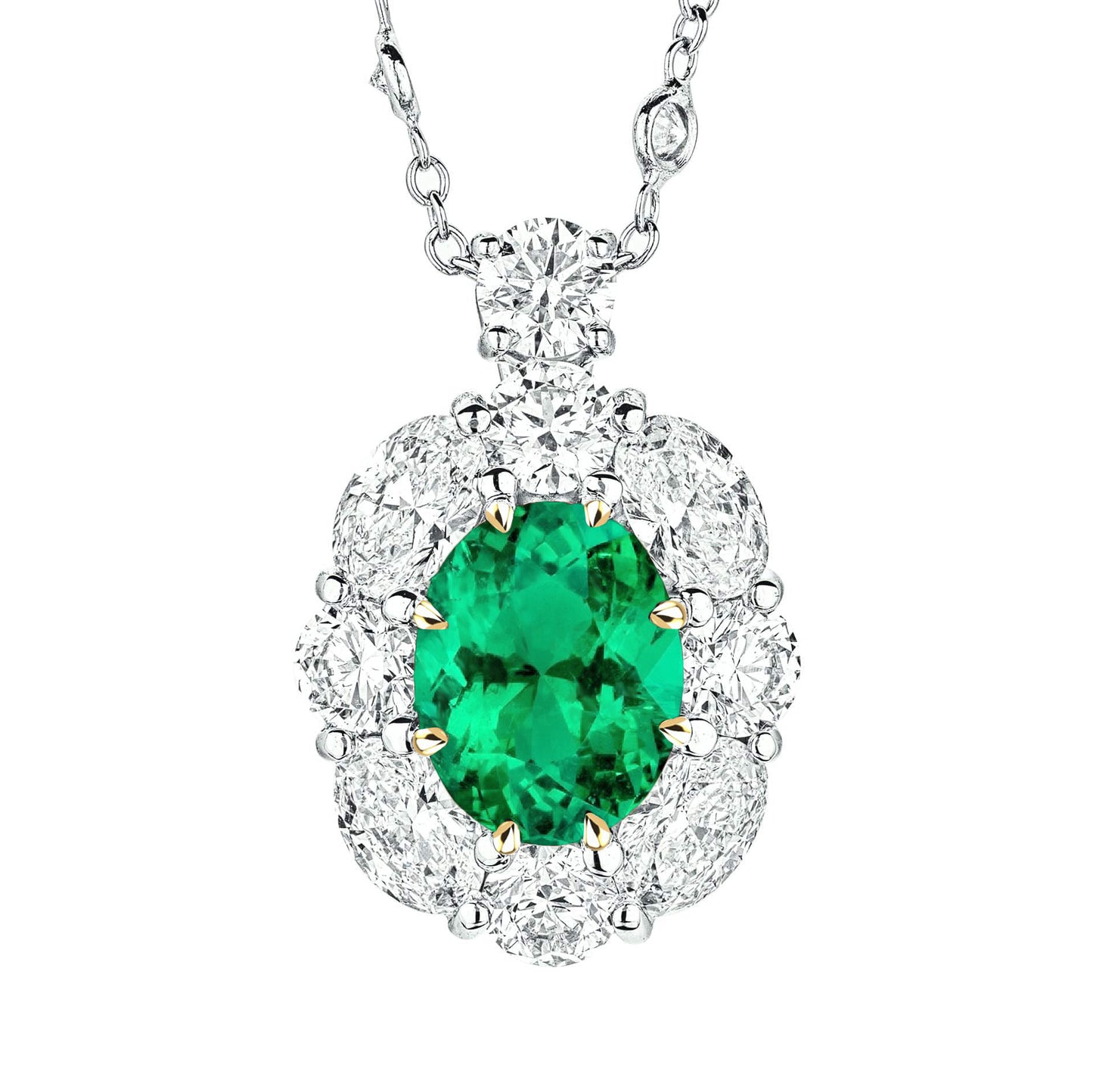 Birthstone Gemstone Necklace Halo Green Emerald Pendant