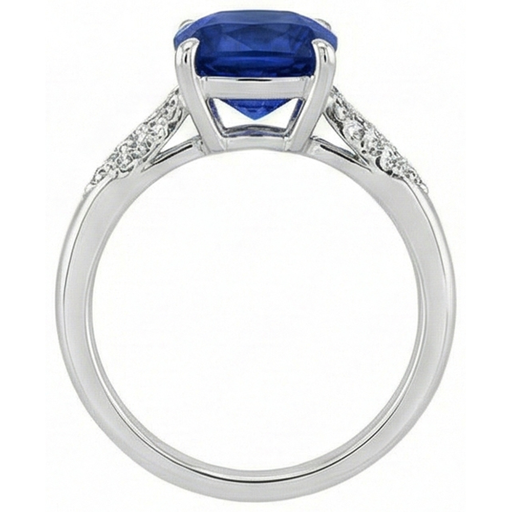 Blue Cushion Cut Kashmir Sapphire And Natural Earth Mined Diamond Wedding Ring Gold 14K 2 Ct.