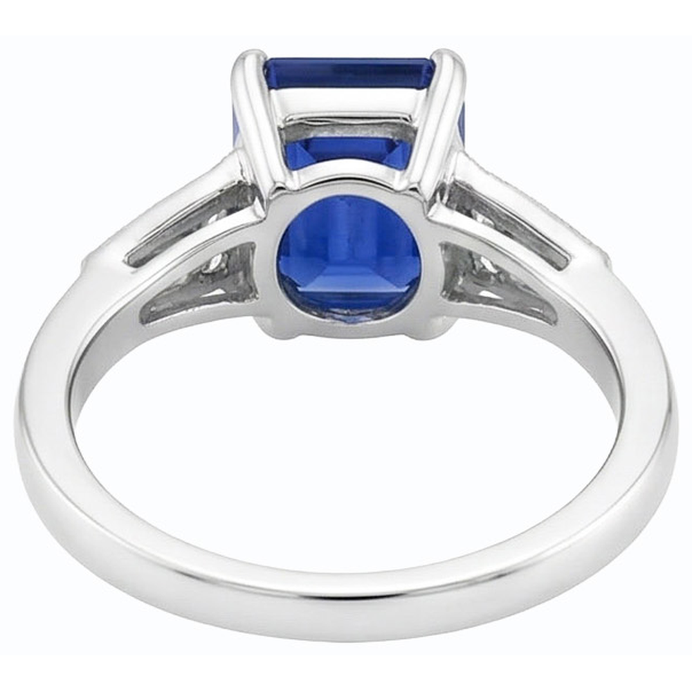 Blue Emerald Sapphire Ring Baguette & Round Natural Earth Mined Diamond 4 Carats