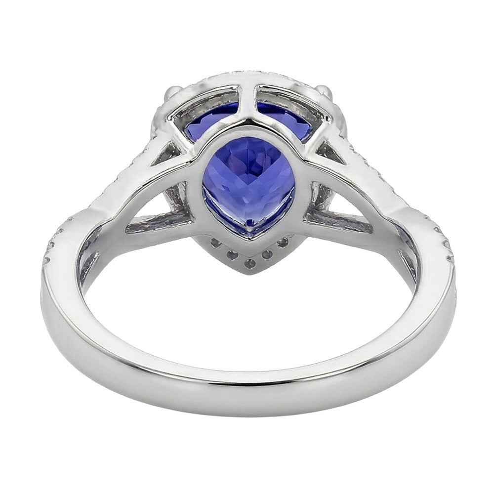Blue Sapphire And Natural Earth Mined Diamonds 3.66 Carats Ring White Gold 14K