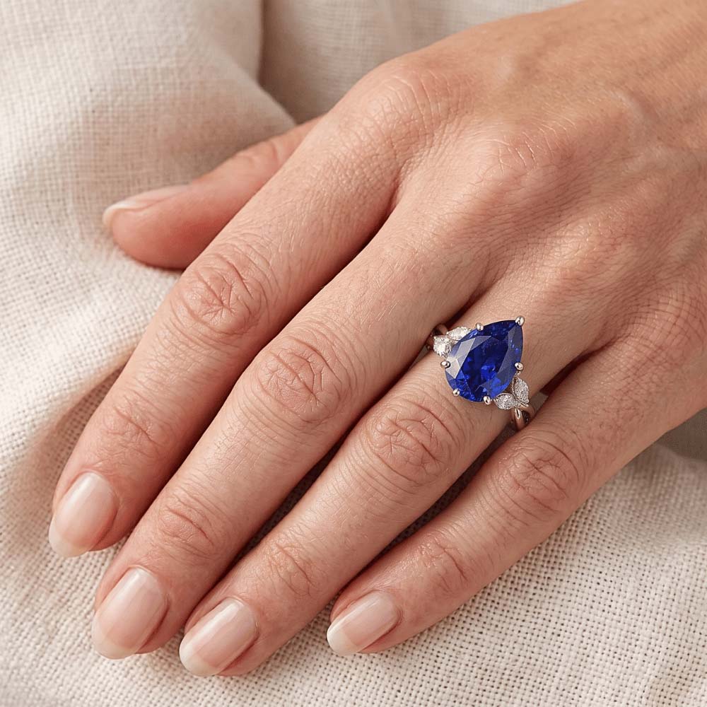 Blue Sapphire Anniversary Ring With Marquise Natural Earth Mined Diamonds 4.50 Carats