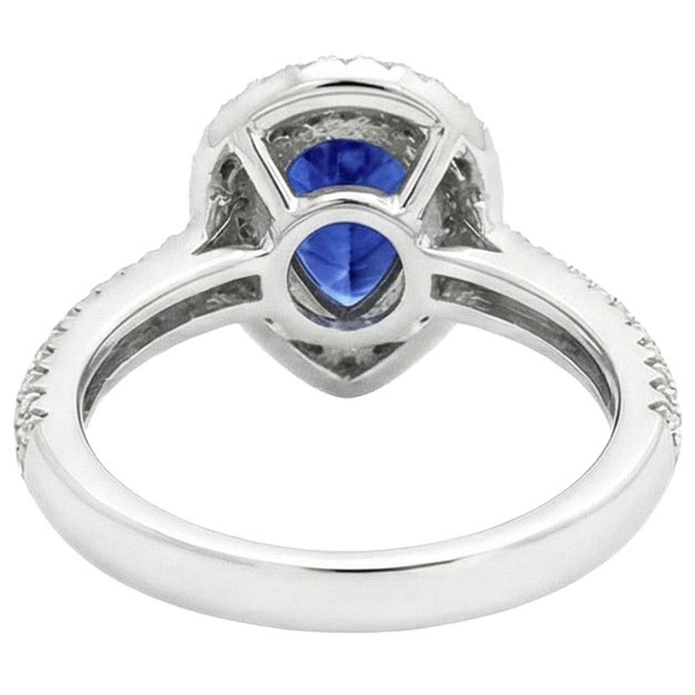 Blue Sapphire Center Pear Round Natural Earth Mined Diamond Ring 2.30 Carat White Gold 14K