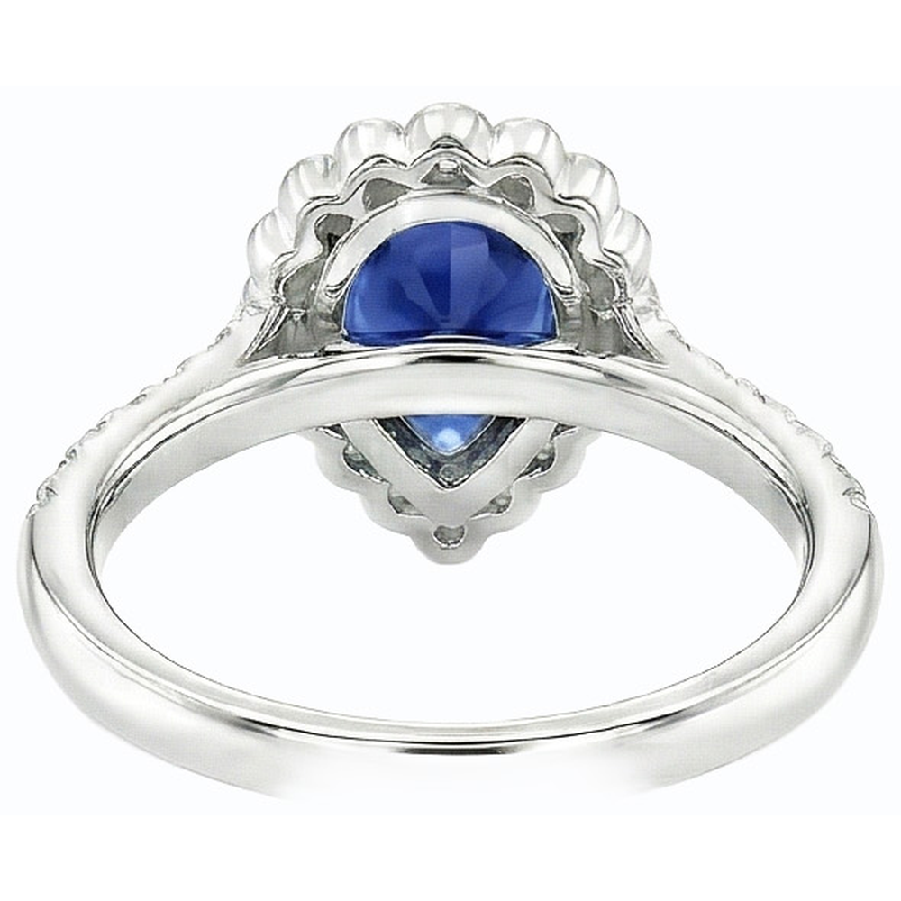 Blue Sapphire Halo Engagement Ring & Round Natural Earth Mined Diamonds 3.50 Carats