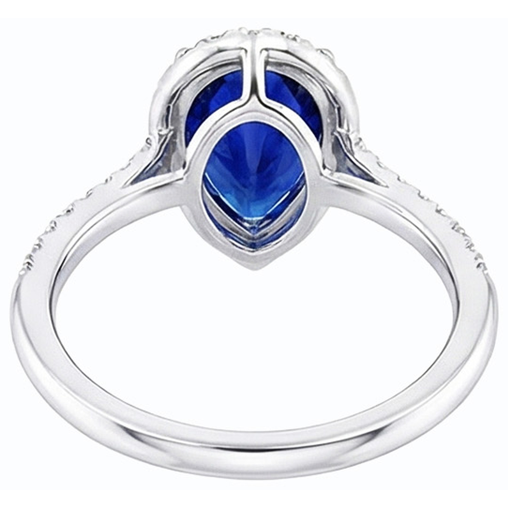 Blue Sapphire Halo Pear Shaped Ring & Natural Earth Mined Diamonds 3.50 Carats