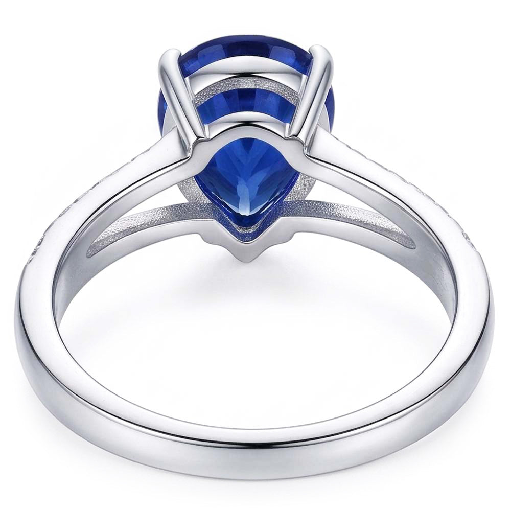 Blue Sapphire Natural Earth Mined Diamond Ring Split Shank 3 Carats White Gold 14K