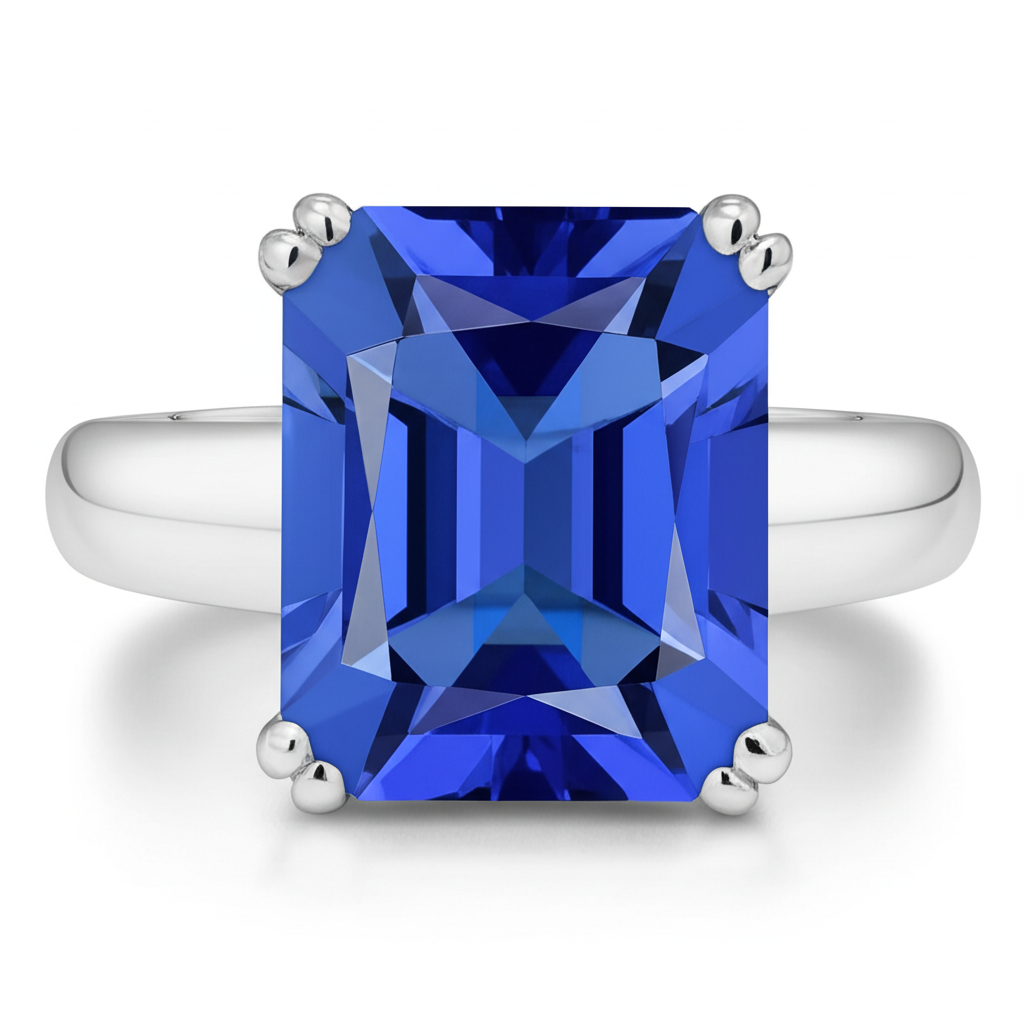 Natural Real ( Not Lab Grown ) Blue Sapphire Solitaire Engagement Emerald Ring 2 Carats Prong Set