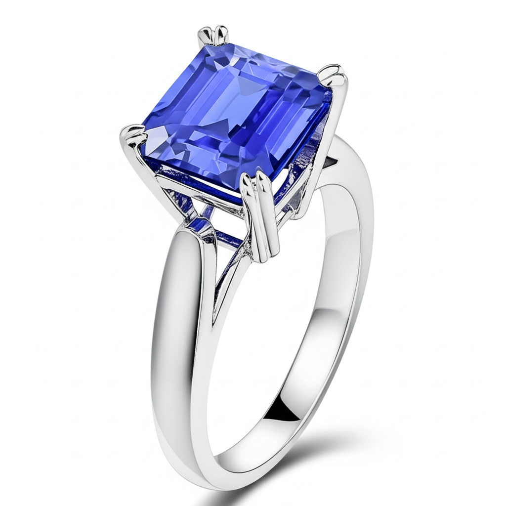 Natural Real ( Not Lab Grown ) Blue Sapphire Solitaire Engagement Emerald Ring 2 Carats Prong Set