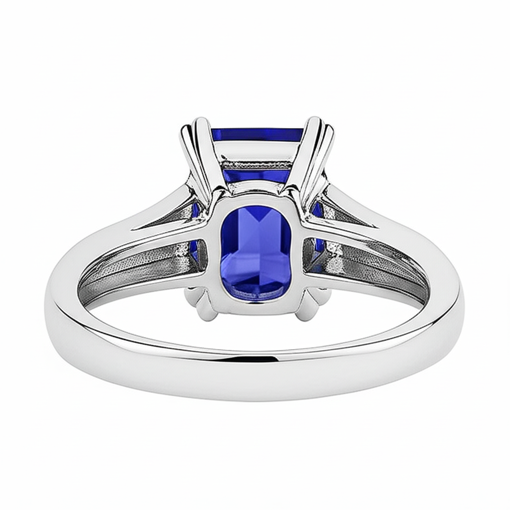 Natural Real ( Not Lab Grown ) Blue Sapphire Solitaire Engagement Emerald Ring 2 Carats Prong Set