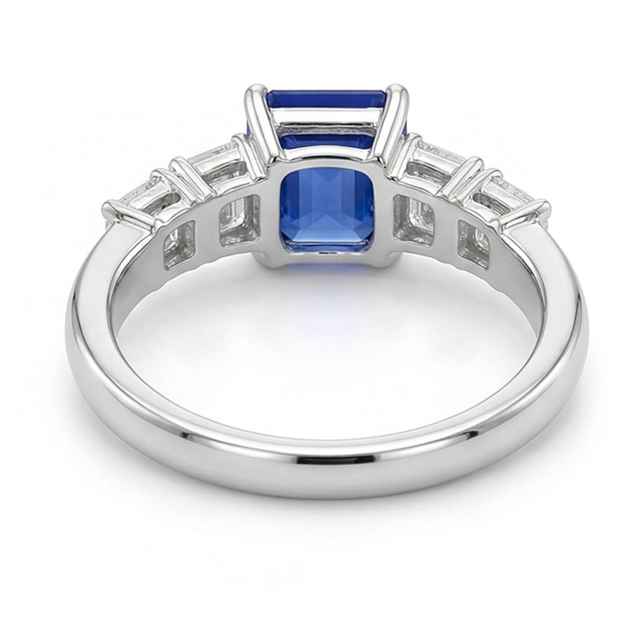 Blue Sapphire & Natural Earth Mined Diamond Ring Emerald 2.50 Carats 5 Stone Jewelry