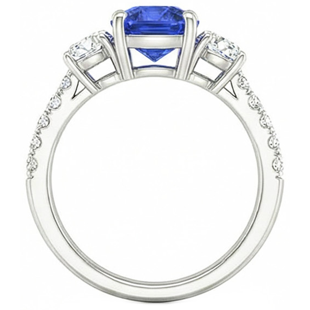 natural round sapphire 3.50ct ring profile view