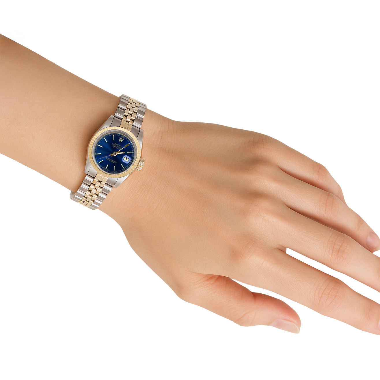 Blue Stick Dial Fluted Bezel Datejust Rolex Women Watch Ss & Gold