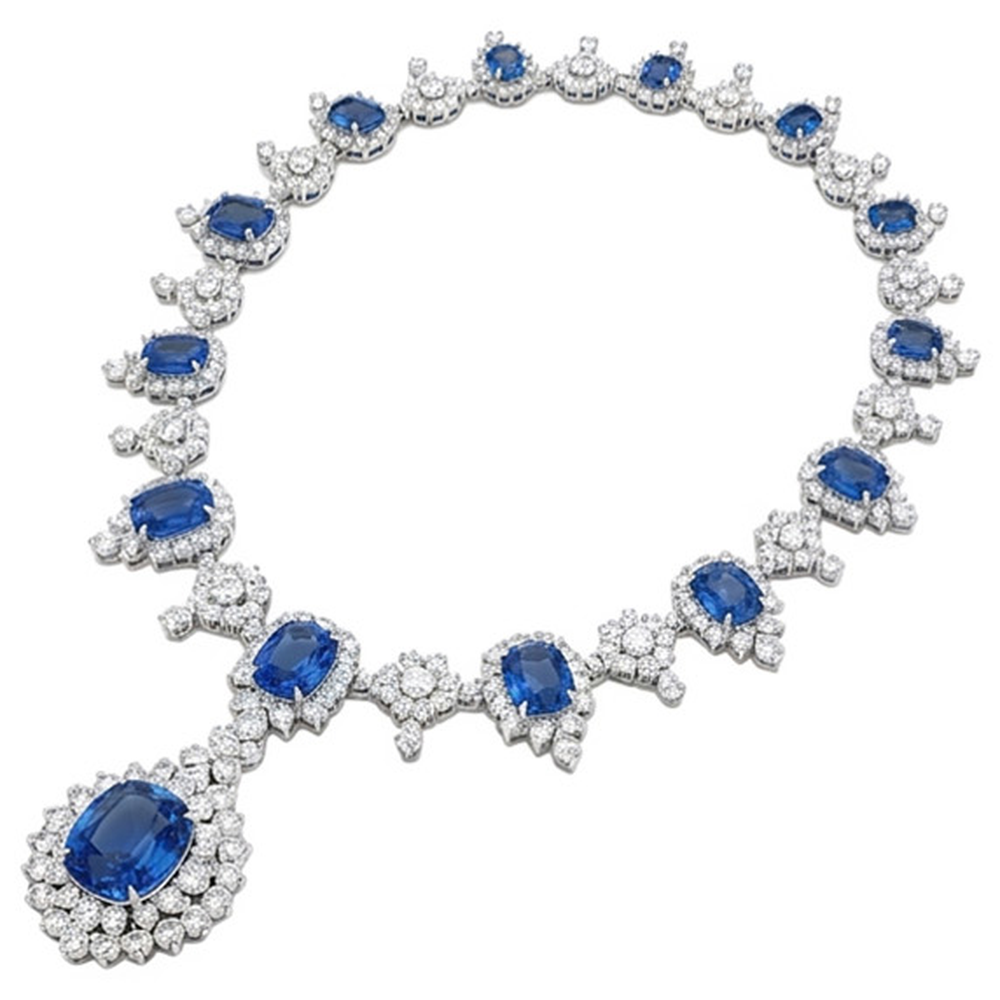 Bridal Ceylon Color Royal Blue Sapphire IGI CERTIFIED Necklace