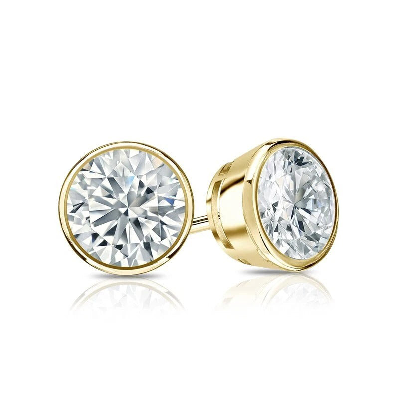 CERTIFIED Lab Grown Diamonds Studs Earrings 4.50 Ct. 14K Yellow Gold Sparkling Bezel Set