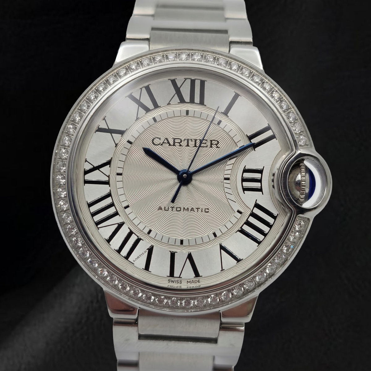 Cartier Ballon Bleu 36mm Silver Factory Diamond Bezel