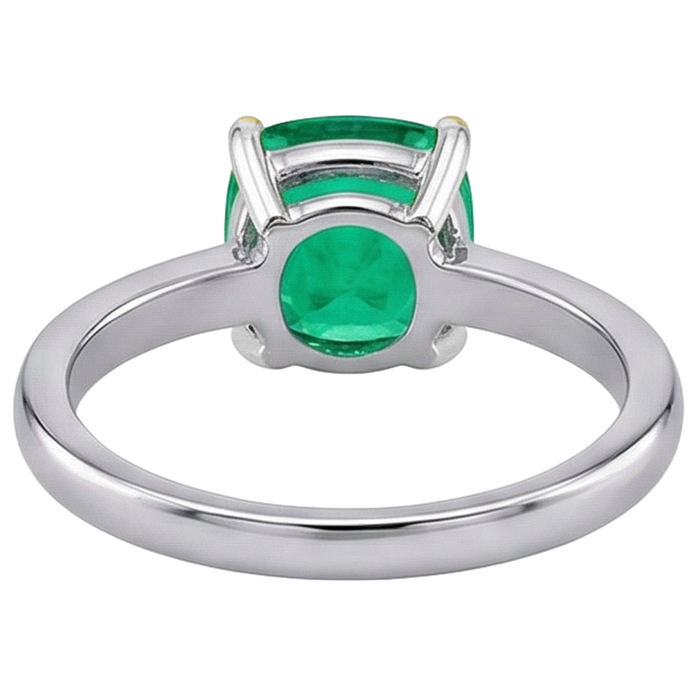 Natural Real ( Not Lab Grown ) Casual Solitaire Ring Green Emerald GIA Cushion Jewelry