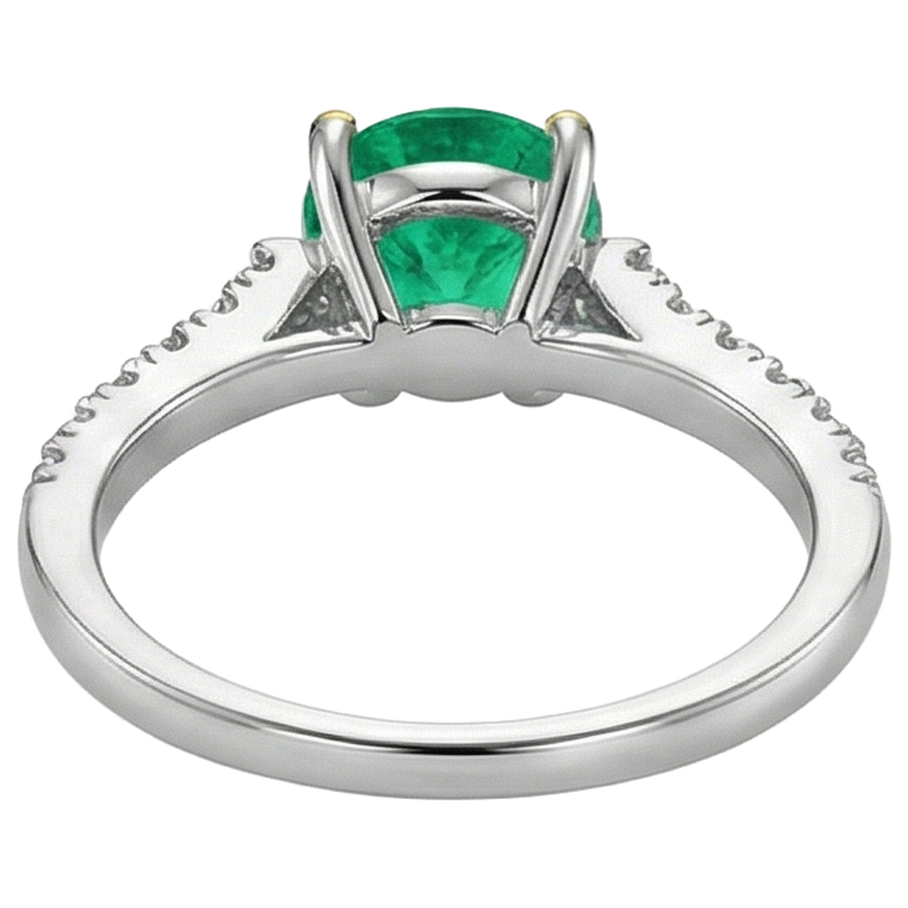 Natural Real ( Not Lab Grown ) Cathedral Setting Gemstone Ring Round Green Emerald GIA Jewelry
