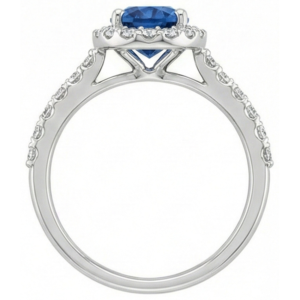 Ceylon Blue Sapphire Halo Natural Earth Mined Diamond Ring 14K White Gold Oval 2.15 Ct.