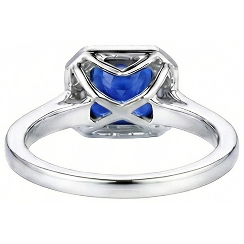 Ceylon Blue Sapphire Jewelry Natural Earth Mined Diamond Wedding Ring Gold White 4 Carats