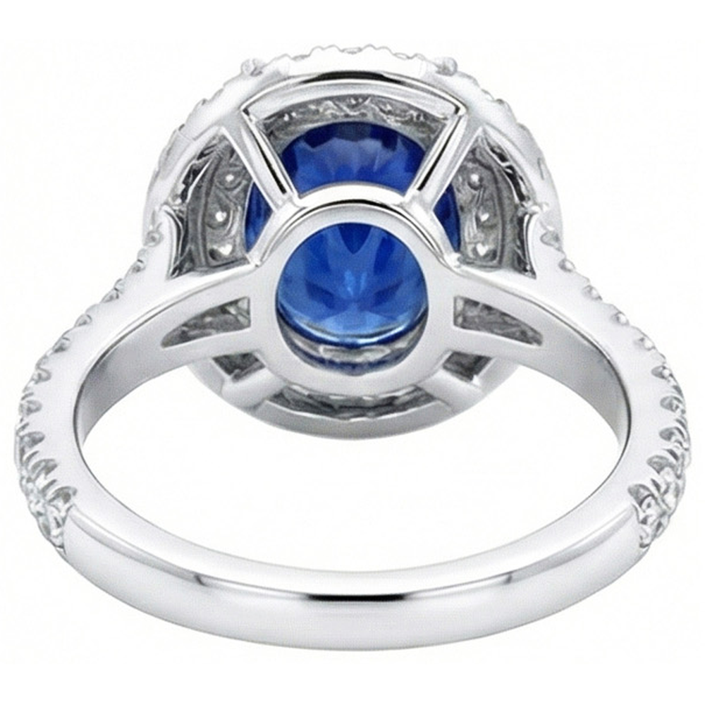 natural round sapphire 4.40ct ring on white background