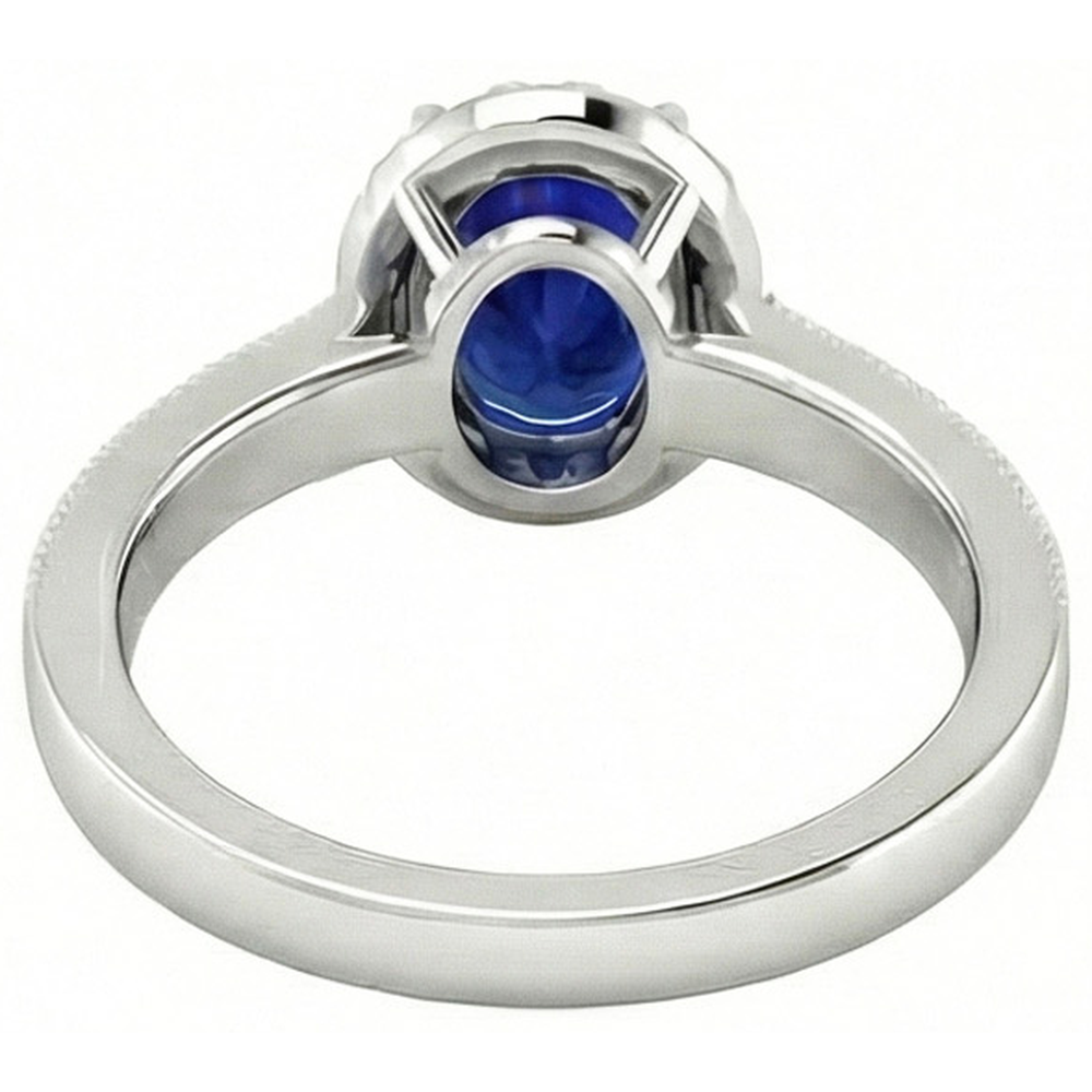 Ceylon Blue Sapphire Natural Earth Mined Diamonds 4 Carats Wedding Ring White Gold 14K