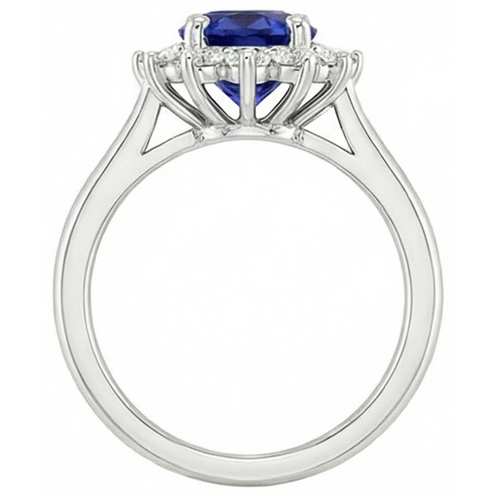 Ceylon Sapphire And Natural Earth Mined Diamonds 2.20 Carats Ring White Gold 14K