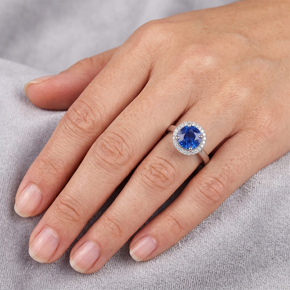 Ceylon Sapphire And Natural Earth Mined Diamonds Engagement Ring 3.75Ct White Gold 14K