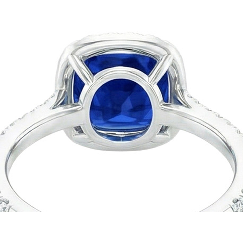 Ceylon Sapphire Halo Natural Earth Mined Diamonds Ring 4 Carats White Gold 14K New