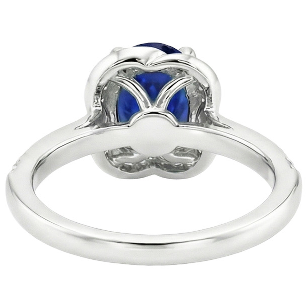 Ceylon Sapphire Halo White Gold Ring & Round Natural Earth Mined Diamonds 6 Carats