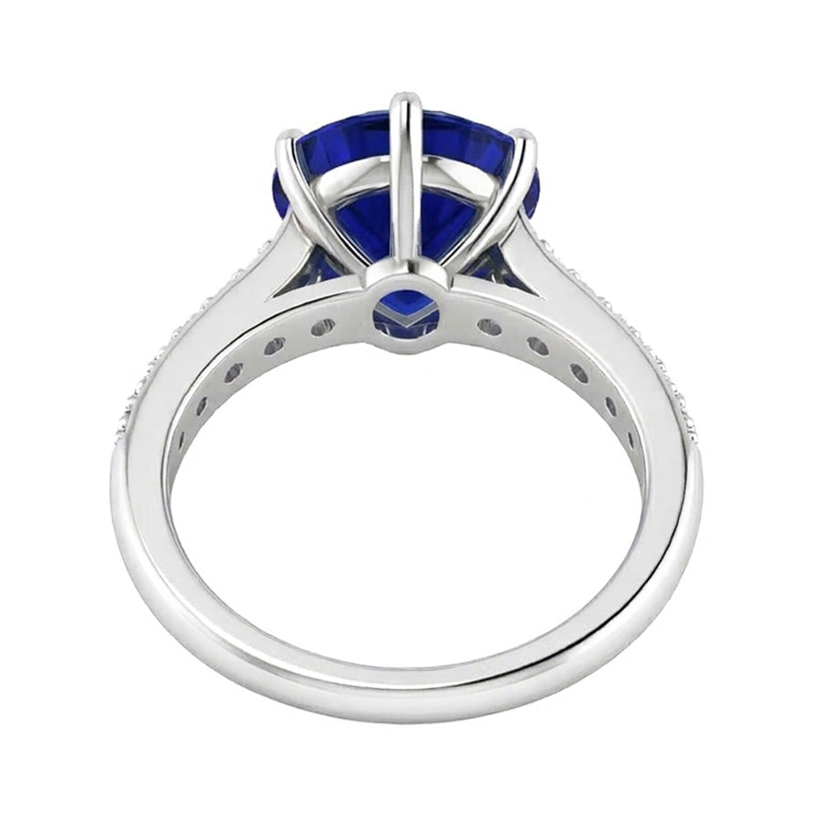 Ceylon Sapphire Natural Earth Mined Diamond Ring 4 Carats Tapered Shank Gemstone Jewelry