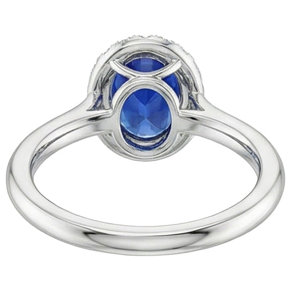 Ceylon Sapphire Oval With Natural Earth Mined Diamonds Ring 3 Ct White Gold 14K