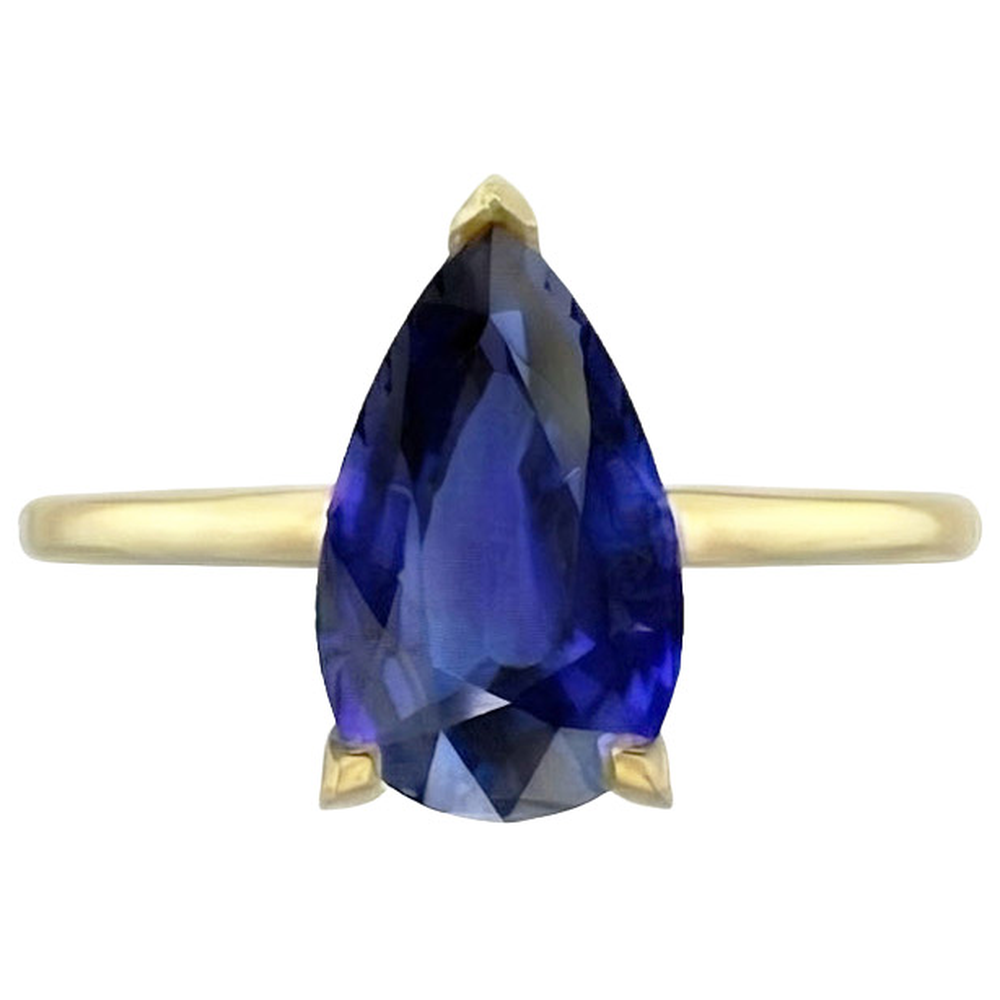 Natural Real ( Not Lab Grown ) Ceylon Sapphire Solitaire Ring Teardrop Style Pear 3.50 Carats