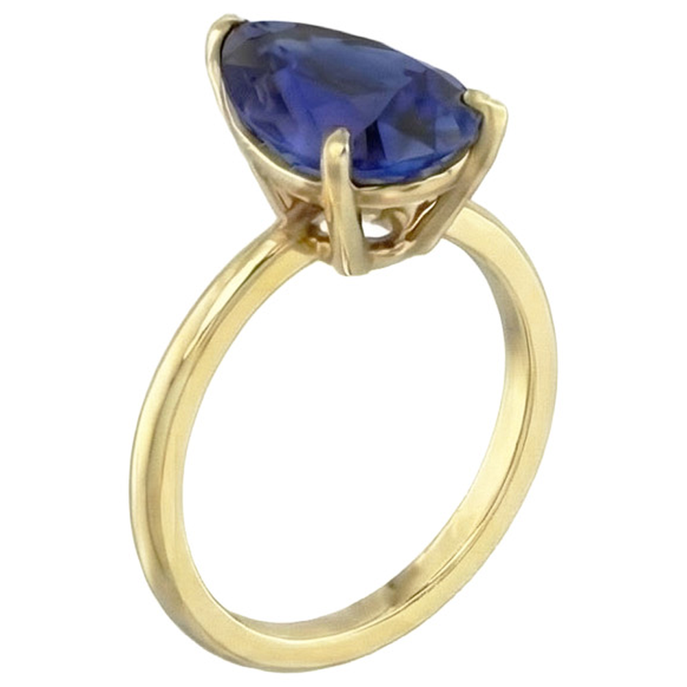 Natural Real ( Not Lab Grown ) Ceylon Sapphire Solitaire Ring Teardrop Style Pear 3.50 Carats