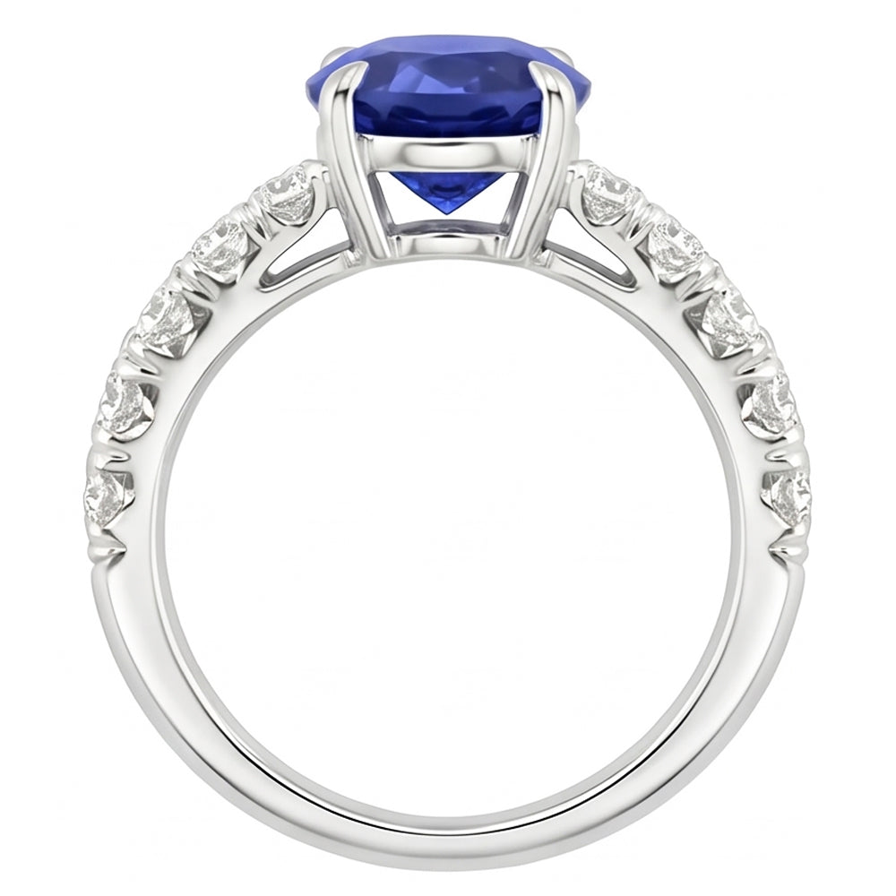 Ceylon Sapphire Solitaire With Round Natural Earth Mined Diamond Accents Ring 4.50 Carats