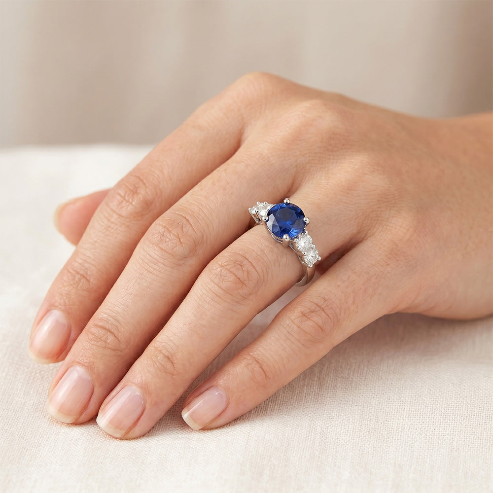 Ceylon Sapphire & Natural Earth Mined Diamonds Gemstone Ring 2.90 Carats White Gold 14K