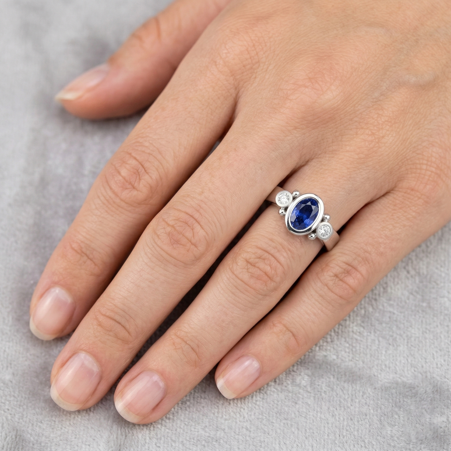 Ceylon Blue Sapphire Natural Earth Mined Diamond Ring Bezel Set 1.70 Carat White Gold 14K