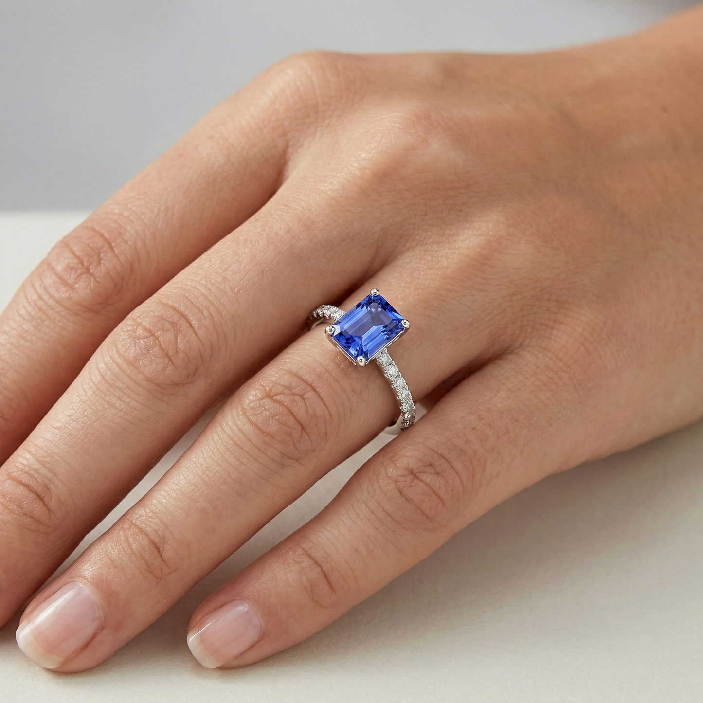Ceylon Sapphire Solitaire Ring With Accents 3 Carats Pave Set Natural Earth Mined Diamonds
