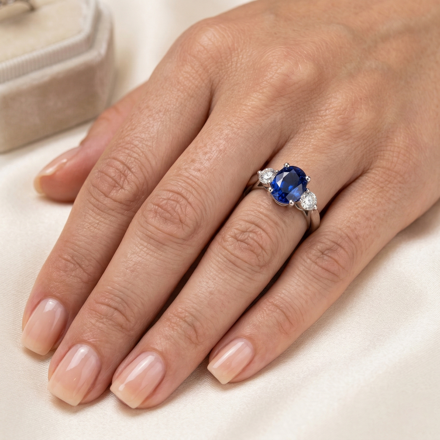 Ceylon Sapphire With Natural Earth Mined Diamonds 3 Carats Ring White Gold