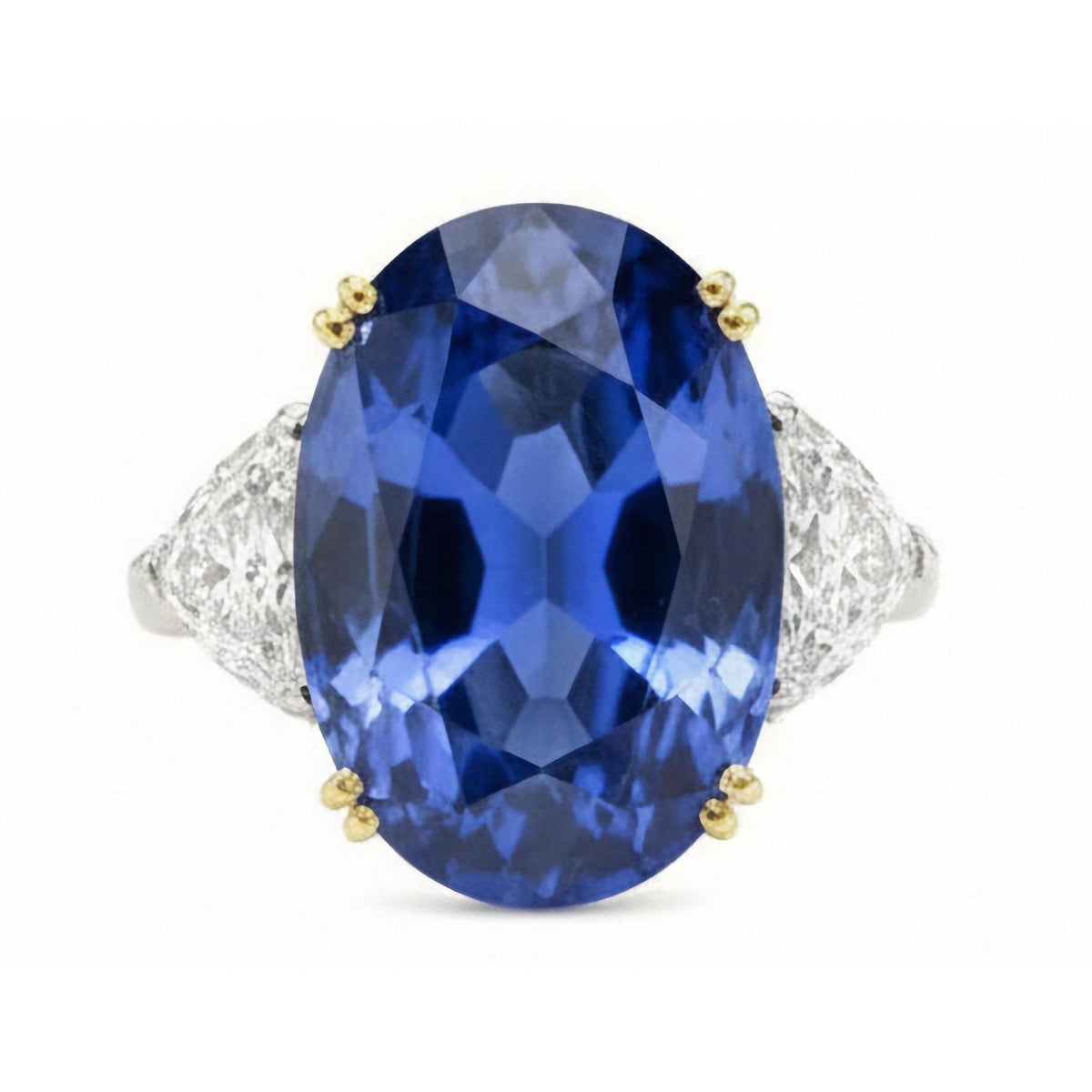 Ceylon Color Sapphire Oval And Trillion IGI CERTIFIED Diamonds Ring 3-Stone